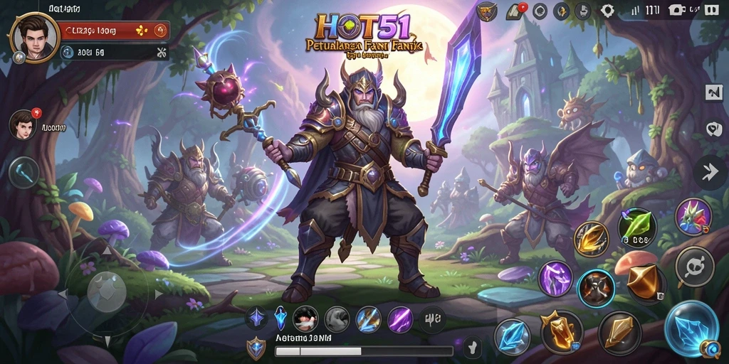 Tangkapan layar utama HOT51 menampilkan pertarungan epik dalam dunia RPG yang menakjubkan.