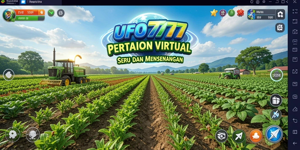 Tampilan gameplay <strong>UFO777</strong> yang penuh warna dan interaktif dalam dunia pertanian.