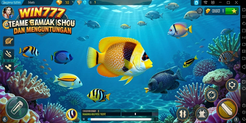 Gambar menunjukkan gameplay seru dalam WIN777 saat menangkap ikan.